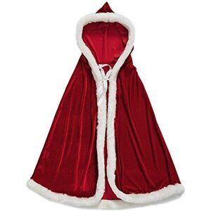 Velvet Hooded Red Cloak Mrs Santa Claus Costume Cape for Women Girl Christmas